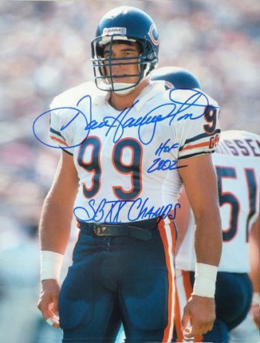 Dan Hampton Signed Chicago Bears Super Bowl XX Holding Football vs Patriots  8x10 Photo w/HOF 2002 - Schwartz Authentic