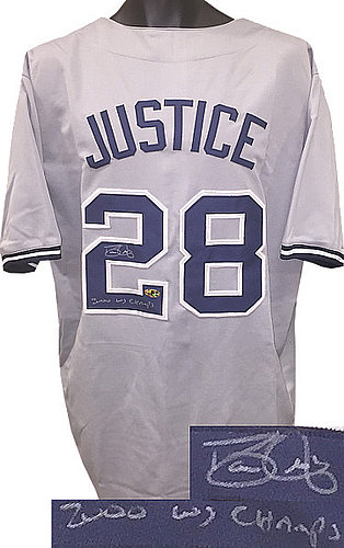 Dave/David Justice Autographed Signed Gray TB Custom Stitched Pro Baseball  Jersey 2000 WS Champs XL- MAB Hologram