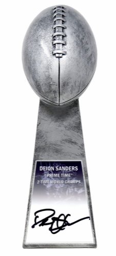 Deion Sanders Autographed Signed Football World Champion 15 Inch Replica Silver Trophy