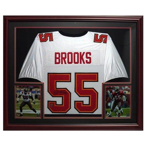 Derrick Brooks Autographed Signed Tampa Bay Buccaneers (White #55) Deluxe Framed Jersey - Brooks Holo