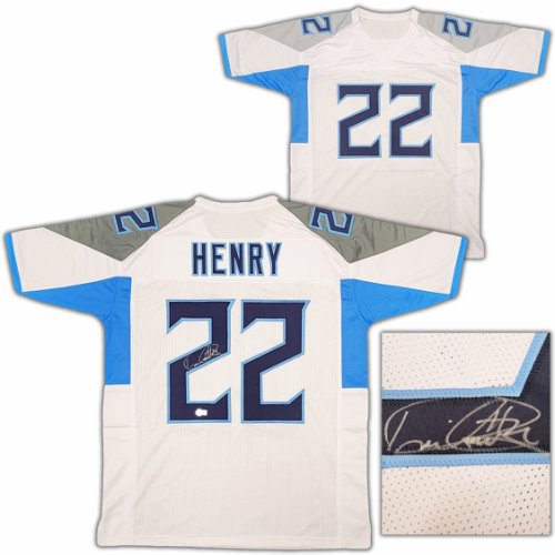 Derrick Henry Autographed Signed Tennessee White Custom Stitched Pro Style  Football Jersey #22 XL- Beckett Witnessed