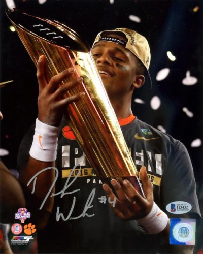 DeShaun Watson Autographed Signed 8x10 Photo Clemson Tigers Holding Trophy - Beckett Authentication