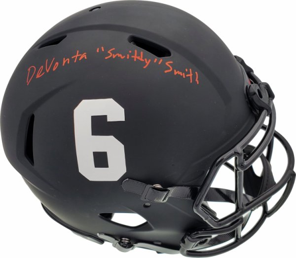 Devonta Smith Autographed Signed Alabama Crimson Tide Eclipse Black Full Size Authentic Speed Helmet Smitty Beckett Beckett