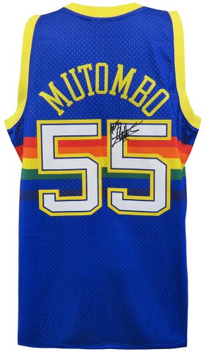 Dikembe Mutombo Autographed Signed Denver Nuggets 1991 Throwback Blue M&N NBA Swingman Basketball Road Jersey