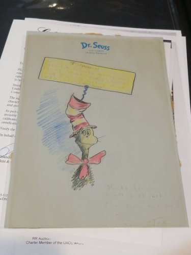 Dr. Seuss Autographed Signed Hand Drawn Art PSA DNA Authenticated Auto Sketch Doctor Cat