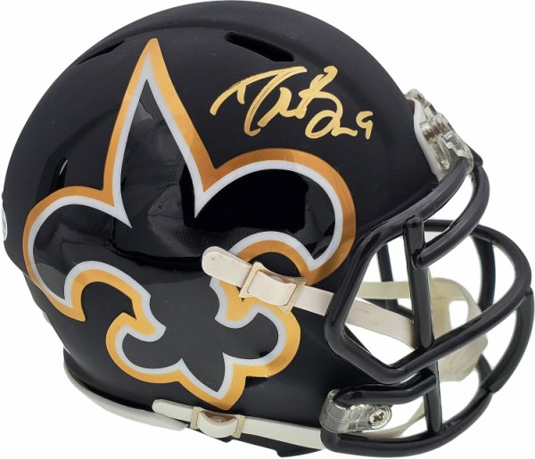 Drew Brees Autographed Signed New Orleans Saints Amp Black Speed Mini Helmet In Gold Beckett Beckett