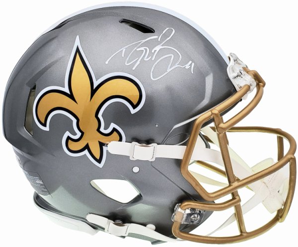 Drew Brees Autographed Signed New Orleans Saints Flash Silver Full Size  Authentic Speed Helmet Beckett Beckett Qr