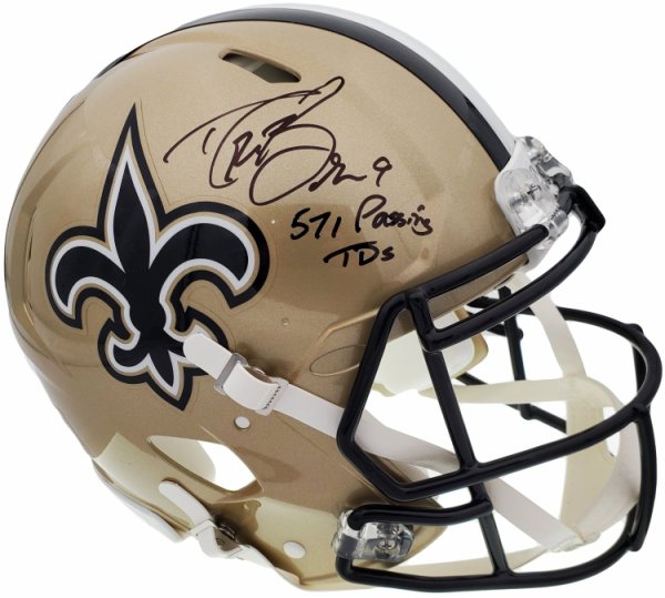 Drew Brees Autographed Signed New Orleans Saints Lunar Eclipse White Full  Size Replica Speed Helmet 571 Passing Td's Beckett Beckett