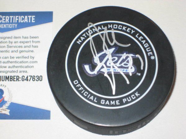 Dustin Byfuglien Autographed Signed Winnipeg Jets Wordmark Official Game Puck With Beckett Coa