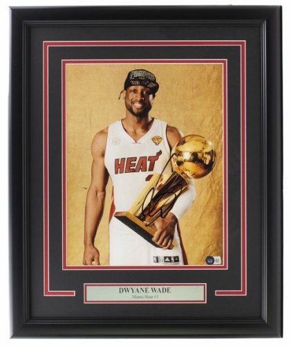 Dwyane Wade Autographed Signed Framed 11X14 Miami Heat Championship Trophy Photo Beckett