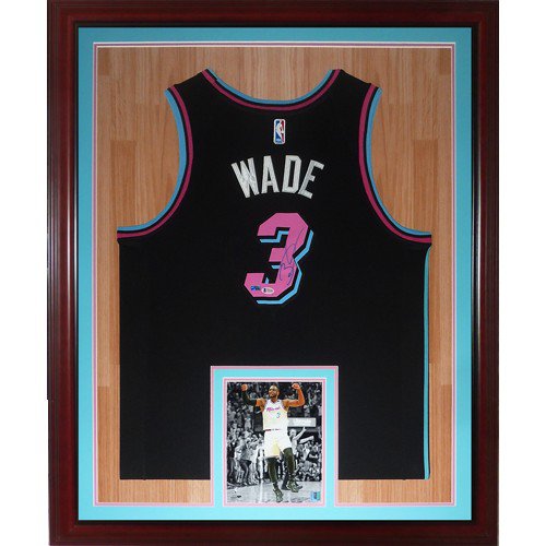Dwyane Wade Autographed Signed Miami Heat (Black Vice #3) Deluxe Framed Jersey - PSA