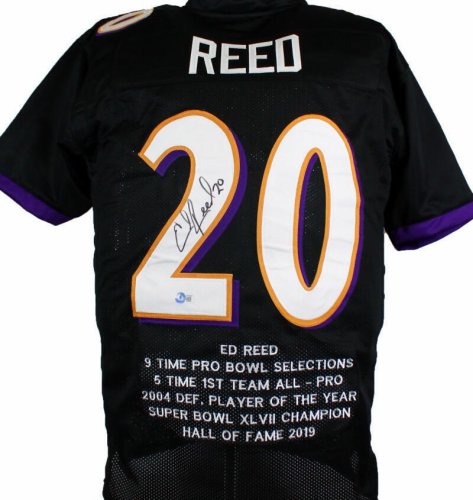 Ed Reed Autographed Signed Black Pro Style Stat Jersey - Beckett W Hologram Black