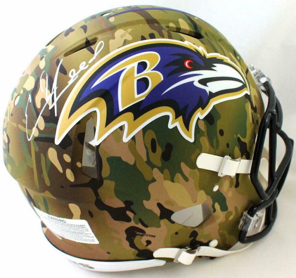 Ed Reed Autographed Signed Ravens F/S Camo Speed Authentic Helmet - Beckett W Auth White