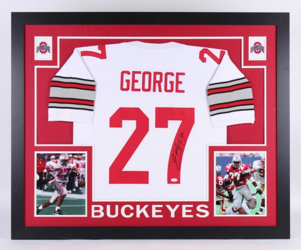 Eddie George Autographed Ohio State Buckeyes Custom Stats Football Jersey JSA