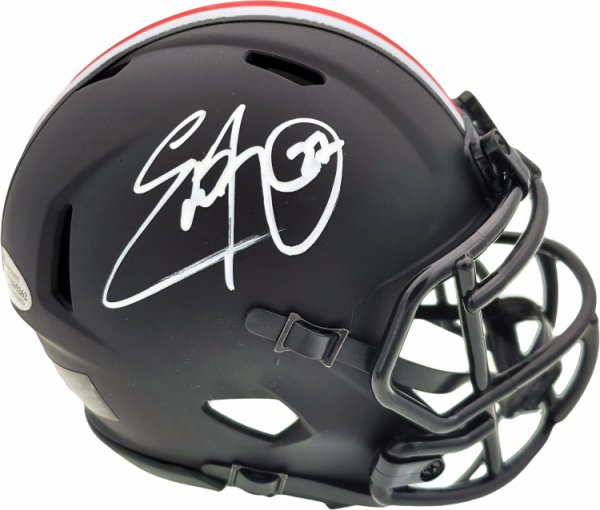 Eddie George Autographed Signed Ohio State Buckeyes Eclipse Black Speed Mini Helmet Beckett Beckett