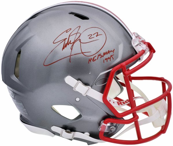 Eddie George Autographed Signed Ohio State Buckeyes Flash Silver Full Size Authentic Speed Helmet "Heisman 1995" Beckett Beckett Qr