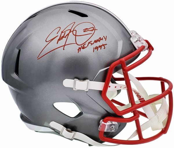 Eddie George Autographed Signed Ohio State Buckeyes Flash Silver Full Size Replica Speed Helmet "Heisman 1995" Beckett Beckett Qr