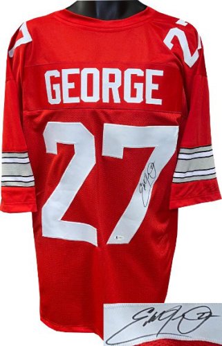Eddie George Autographed Signed Ohio State Buckeyes Red Custom Stitched College Football Jersey #27 XL- Beckett Witnessed (Heisman 1995)