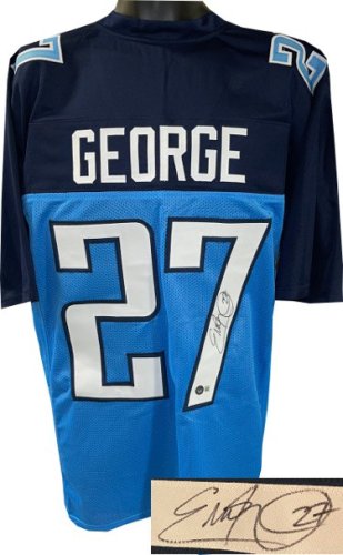 Eddie George Autographed Signed Tennessee Light Blue Custom Stitched Pro Style Football Jersey XL- Beckett Witnessed