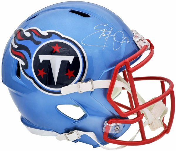 Eddie George Autographed Signed Tennessee Titans Flash Blue Full Size Replica Speed Helmet Beckett Beckett Qr