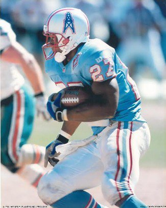 Eddie George unsigned Tennessee Oilers 8x10 Photo #27 (blue jersey vs Dolphins)