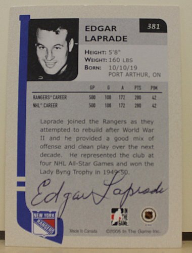 Edgar LaPrade New York Rangers Autographed Signed 2005 In The Game Card - COA Included