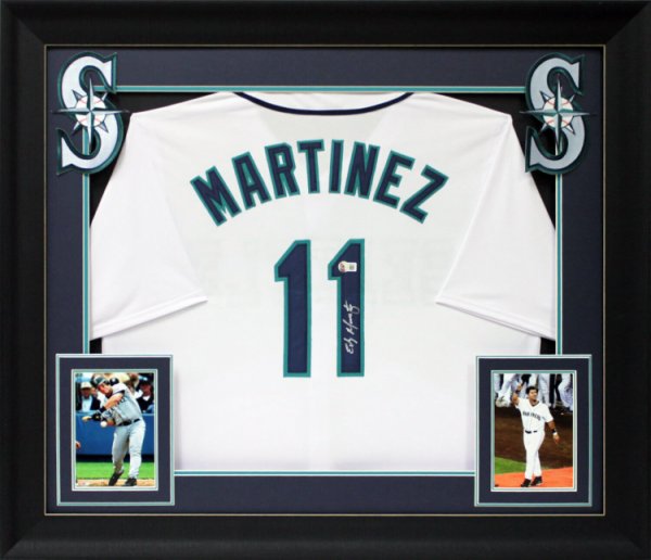 MARINERS EDGAR MARTINEZ AUTOGRAPHED FRAMED WHITE MAJESTIC JERSEY