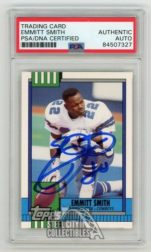 Emmitt Smith Autographed Signed 1990 Topps Traded Card #27T - PSA/DNA