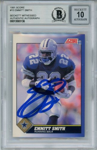 Emmitt Smith Autographed Signed 1991 Score #15 Trading Card Beckett Slab 35086