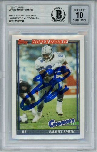 Emmitt Smith Autographed Signed 1991 Topps #360 Trading Card Beckett Slab 35091