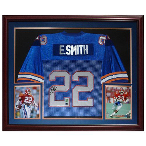 Emmitt Smith Autographed Signed Florida Gators (Blue #22) Deluxe Framed Jersey - Emmitt Holo
