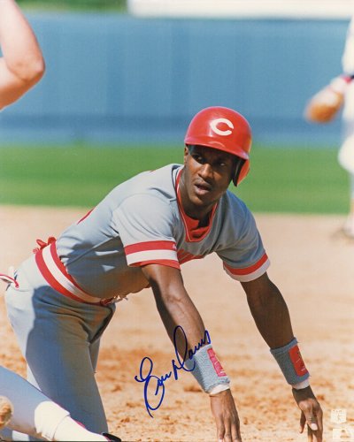 Eric Davis Signed Cincinnati Reds Grey Jersey Wearing Helmet 8x10 Photo (SS  COA)