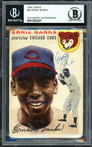 Ernie Banks Autographed Signed 1954 Topps Card #94 Chicago Cubs Vintage Rookie Era Signature Beckett Beckett
