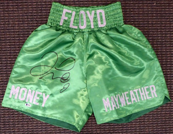 Floyd Mayweather Jr. Autographed Signed . Green Boxing Trunks Beckett Beckett #159665