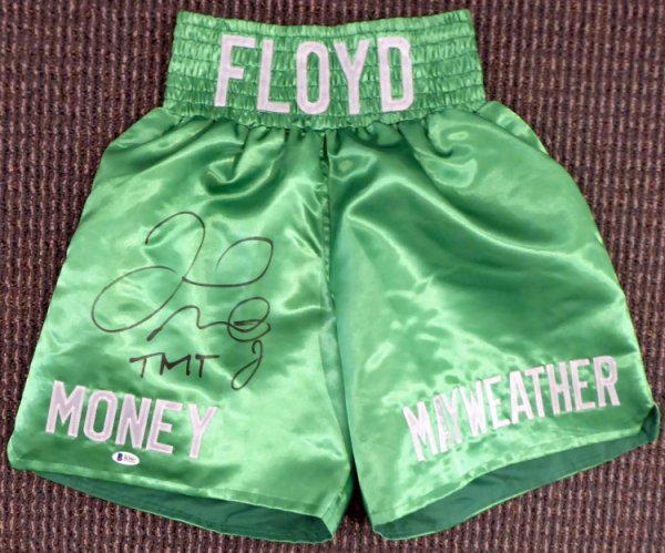 Floyd Mayweather Jr. Autographed Signed . Green Boxing Trunks Tmt Beckett Beckett #159663