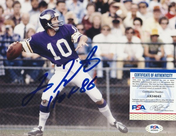 Fran Tarkenton Signed Minn Vikings 16x20 PF Photo Rolling Out w/HOF JSA W Auth Below Feet 