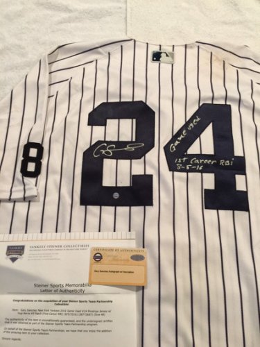 Gary Sanchez Autographed Signed New York Yankees Inscribed Game Used 1St Rbi Jersey Steiner
