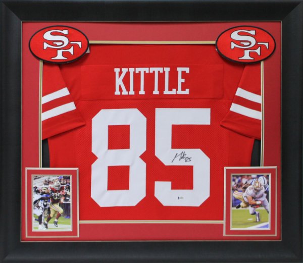 George Kittle Signed San Francisco 49ers Framed 16x20 Stretched  Canvas-Beckett W Hologram *Black