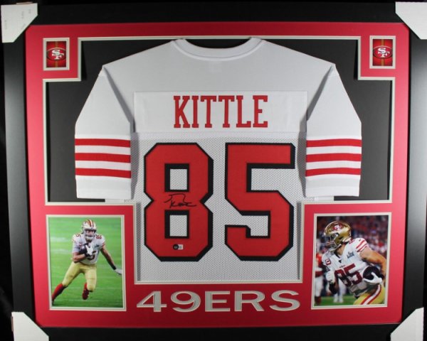 George Kittle Signed 34.5x42.5 Custom Framed Jersey (Beckett COA