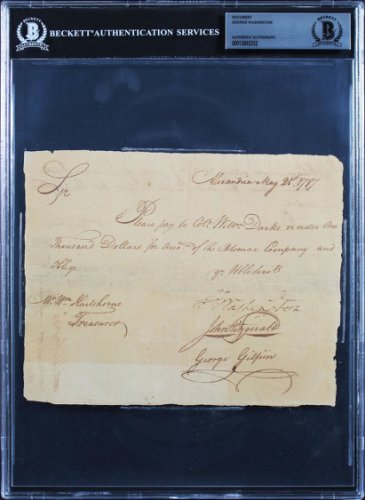 George Washington Autographed Signed 6X7.5 1787 Potomac Company Pay Order Beckett Slabbed