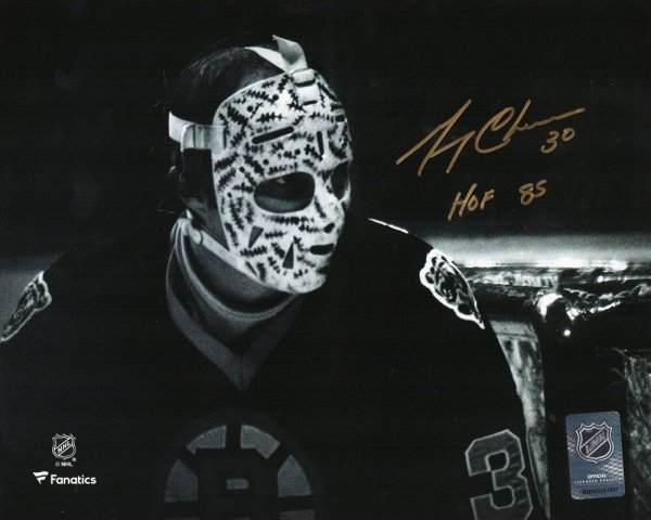 Gerry Cheevers Autographed Signed Bruins 31X35 Custom Framed Jersey  Inscribed  HOF 85/ JSA