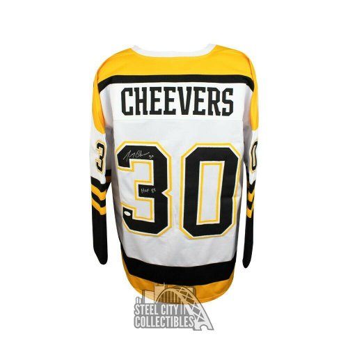 Gerry Cheevers Autographed Signed HOF Boston Bruins Custom White Hockey Jersey JSA COA