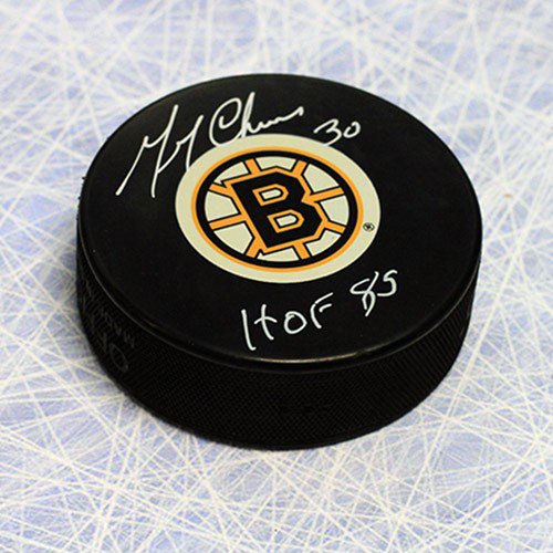 Bruins Gerry Cheevers Stat Autographed Puck 