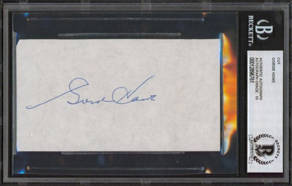 Gordie Howe Autographed Signed Red Wings 2.75X5 Cut Signature Auto Graded 10 Beckett Slabbed