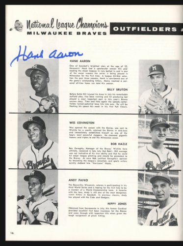 Hank Aaron Autographed Signed 1957 Milwaukee Braves World Series Program With 5 Total Signatures Including & Warren Spahn Beckett Beckett