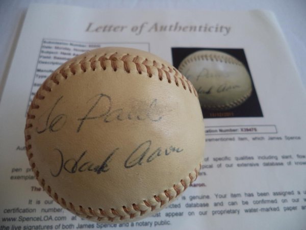 Hank Aaron Signed Milwaukee Braves National League Baseball BAS Loa AB51344