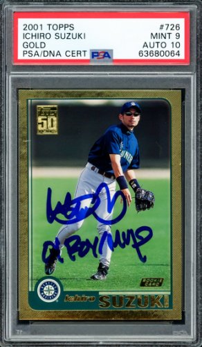 Ichiro Autographed Signed 2001 Topps Gold Rookie Card #726 Seattle Mariners PSA Auto Grade Gem Mint 10 01 Roy/MVP Highest Graded PSA/DNA