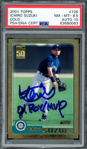Ichiro Autographed Signed 2001 Topps Gold Rookie Card #726 Seattle Mariners PSA Auto Grade Gem Mint 10 01 Roy MVP PSA/DNA