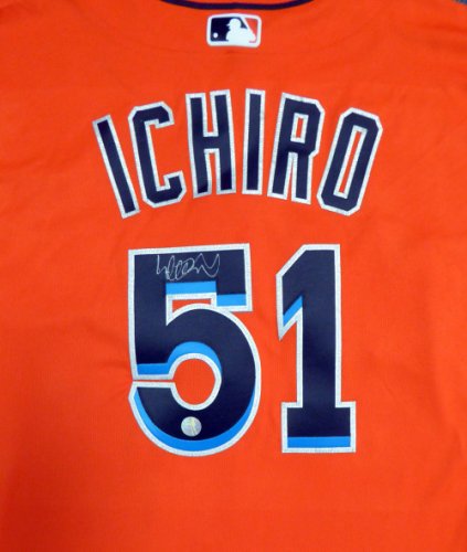 Ichiro Suzuki Autographed Signed Miami Marlins Orange Majestic Authentic  Flex Base Jersey Size 48 Is Holo