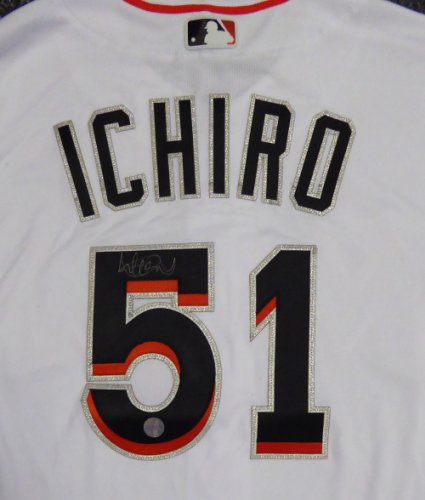 Ichiro Suzuki Autographed Signed Miami Marlins White Majestic Authentic  Flex Base Jersey Size 44 Is Holo